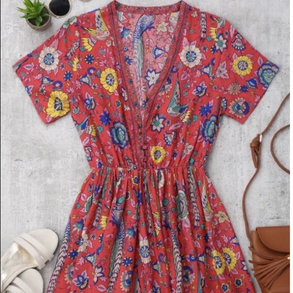 Zaful Dresses & Skirts - Zaful red floral button front boho mini dress